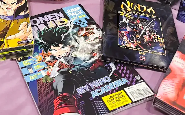Anime books and magazines, including a My Hero Academia Shonen Jump